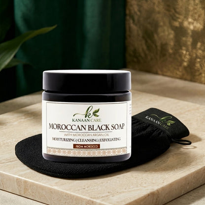 Moroccan Hammam Spa Set | Includes Moroccan Black Soap and Exfoliating Kessa Glove