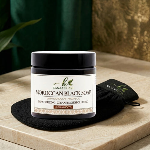 Moroccan Hammam Spa Set | Includes Moroccan Black Soap and Exfoliating Kessa Glove
