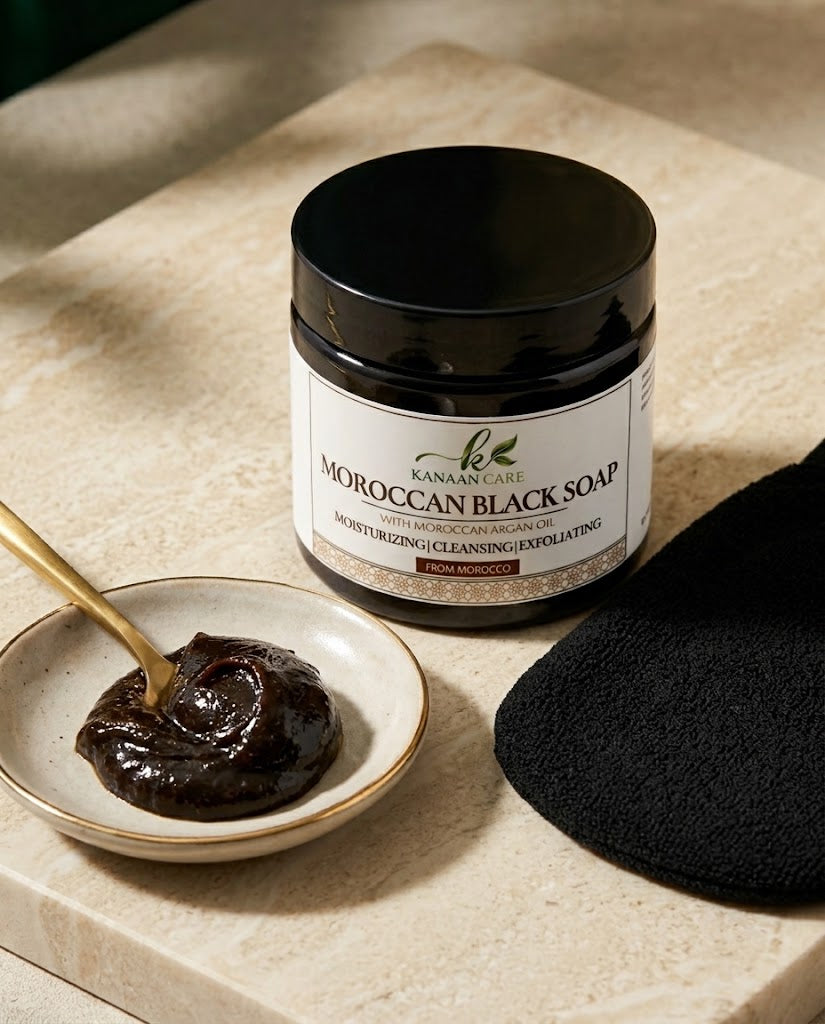 Moroccan Hammam Spa Set | Includes Moroccan Black Soap and Exfoliating Kessa Glove