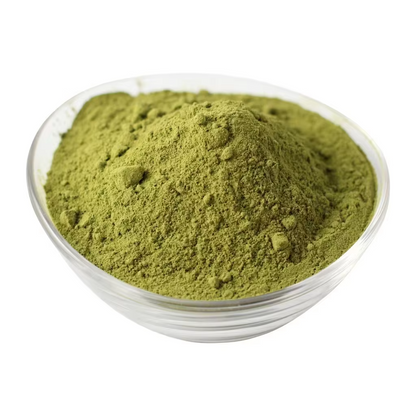 Finely milled Sidr leaf powder in a clear bowl